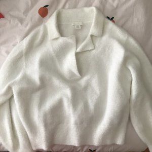 h&m fluffy white collared sweater